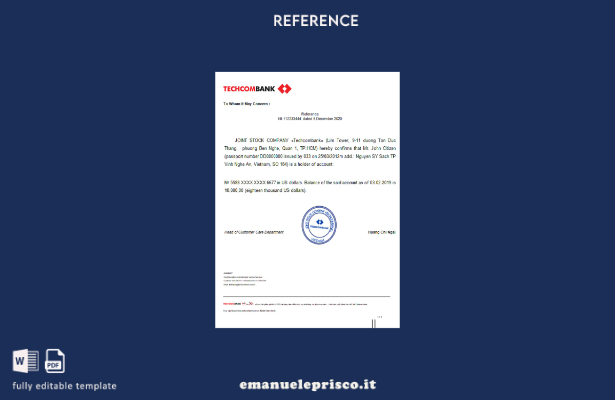 modello di riferimento Vietnam Techcombank in stile verificato